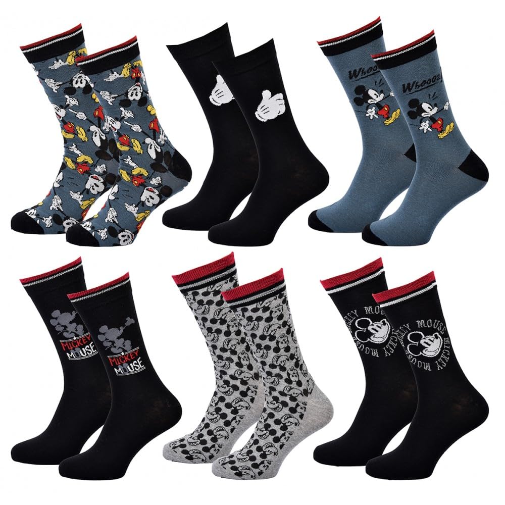 Ozabi Men's Pack Of 6 Pairs 0352 Socks Pack Mickey Mouse (As8, Numeric, Numeric_9, Numeric_11, Regular, Regular, )