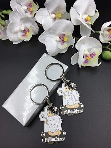 Miniatura 3 de 12 piezas de llavero de bautismo de niña de ángel blanco, recuerdos de fiesta para bebés, recuerdos de bautizo/regalo para invitados/recuerdos de