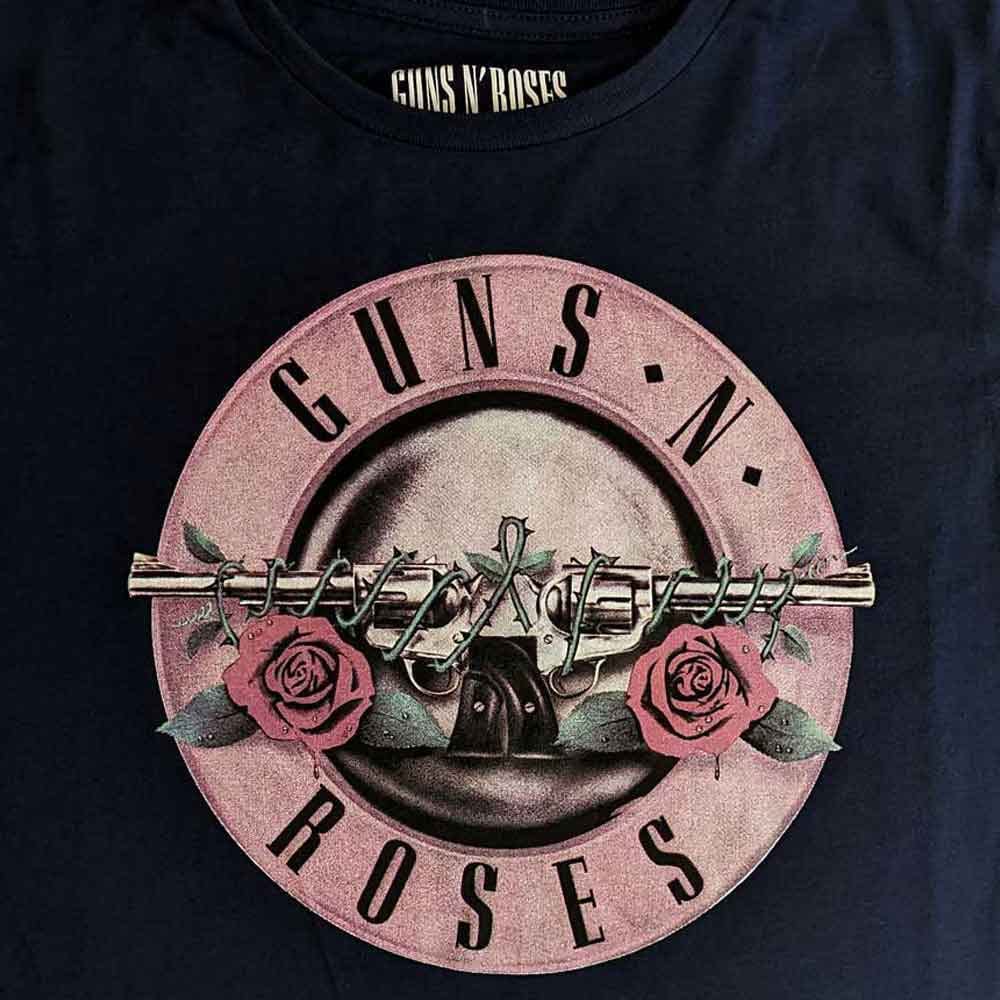 Rock Off officially licensed products Guns N' Roses Crop Top T Shirt Classic Band Logo Nouveau Officiel Femme Navy