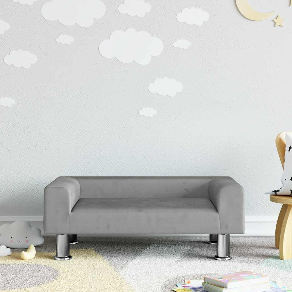 Sofa dziecięca jasnoszara 70 x 45 x 26,5 cm, aksamitna sofa do pokoju dziecięcego, mebel do siedzenia, wytrzymały, trwały, miękki materiał dla dzieci w wieku 3-6 lat