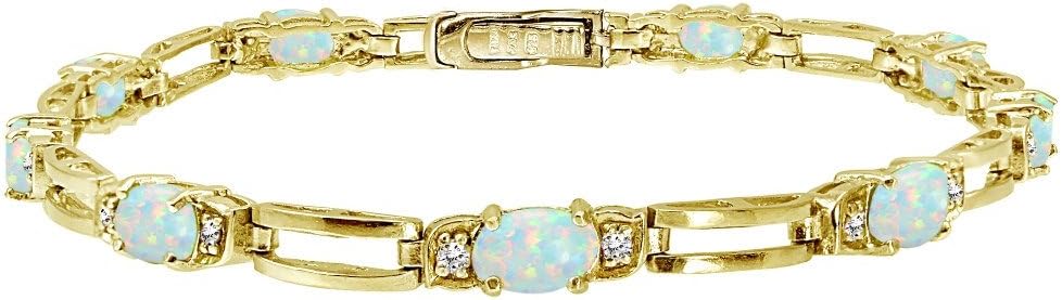 Ice Gems Yellow Gold Flashed Sterling Silver Genuine or Created Gemstone and Cubic Zirconia Oval & Bar Link Bracelet