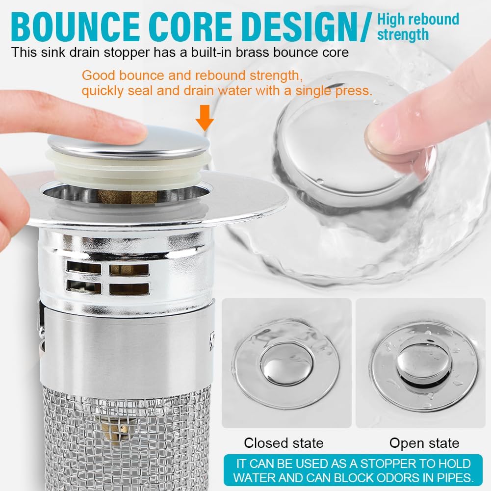 Stainless Steel Floor Drain Filter, Bathroom Sink Drain Strainer, Bathroom Sinks Stopper,Basin Plug for Us Bathrooms Stopper Replacement(COLOR:2 pcs)