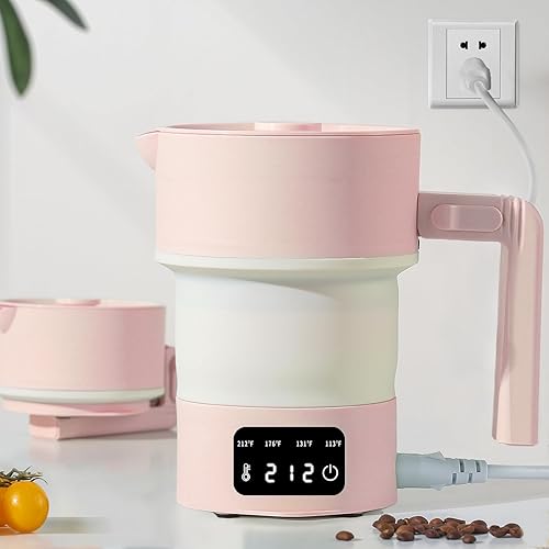 Hervidor eléctrico plegable de 20.3 fl oz, caldera de agua de viaje plegable, hervidor de agua caliente portátil de 600 W con 4 preajustes de