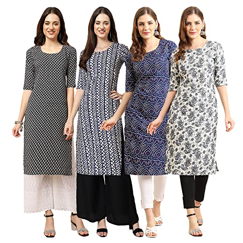 Image of Pinkmint Women's Crepe Digital Print Straight Kurta [Pack of 4]