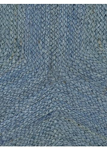 Tapis jute ronde bleu clair 90x90 cm carpetfine tissé main - 5