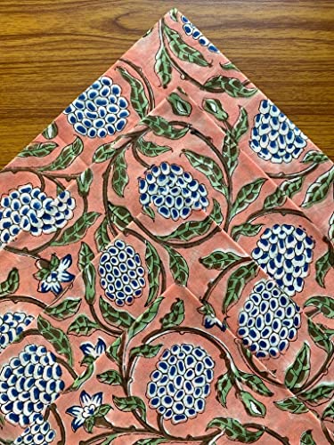 Ridhi Home Kitchen Linen 100% Cotton Cloth Dinner Napkins Handmade Floral Block Print- Soft Designer Napkins (Dark Salmon)