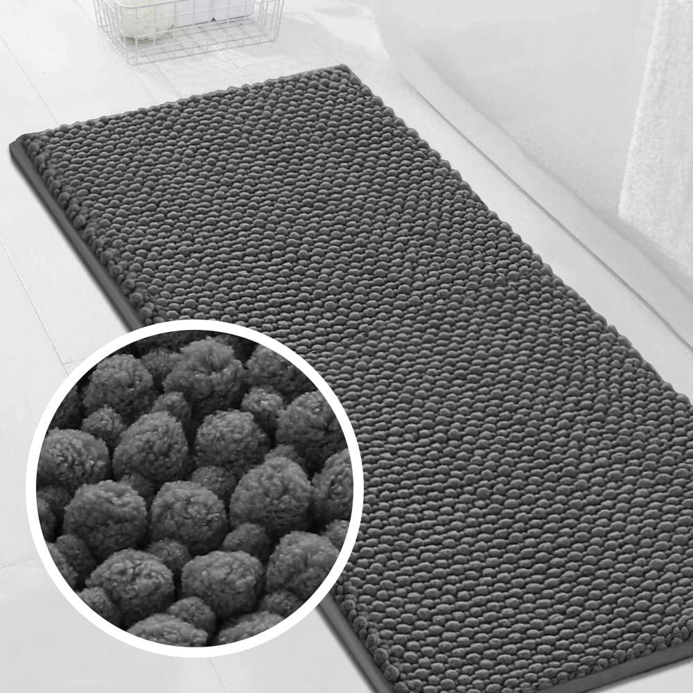 Turquoize Luxury Bath Runner for Bathroom Gray Bathroom Rug 47 x 20 Inches Chenille Shaggy Bath Mat Non-Slip Bath Rug Runner Extra Soft & Absorbent