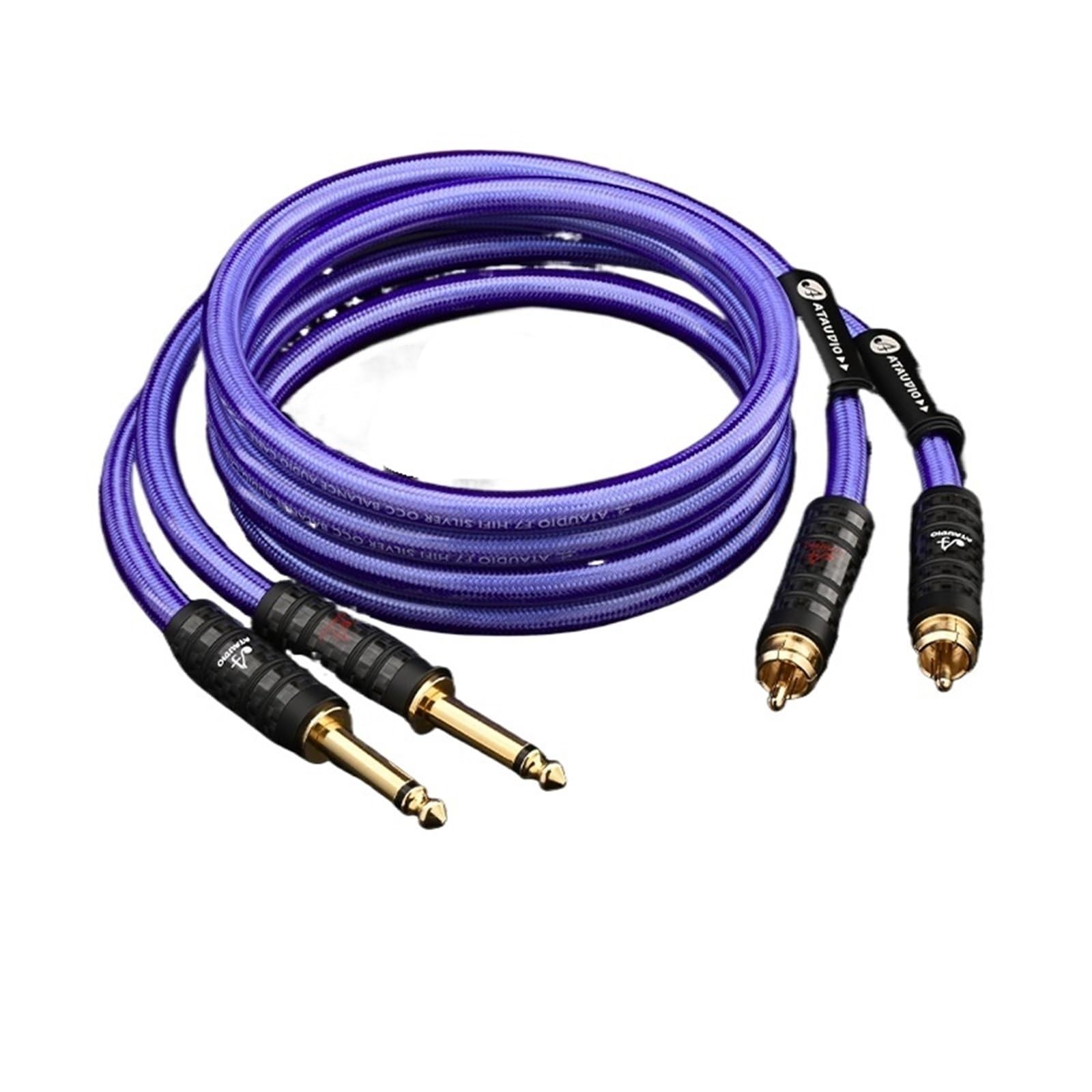 HiFi Dual 6,35 mm na Dual RCAA kabel audio, Hi-End, posrebrzany, 6,5 mm TS na RCAA do wzmacniacza, miksera, głośnika (2 m)