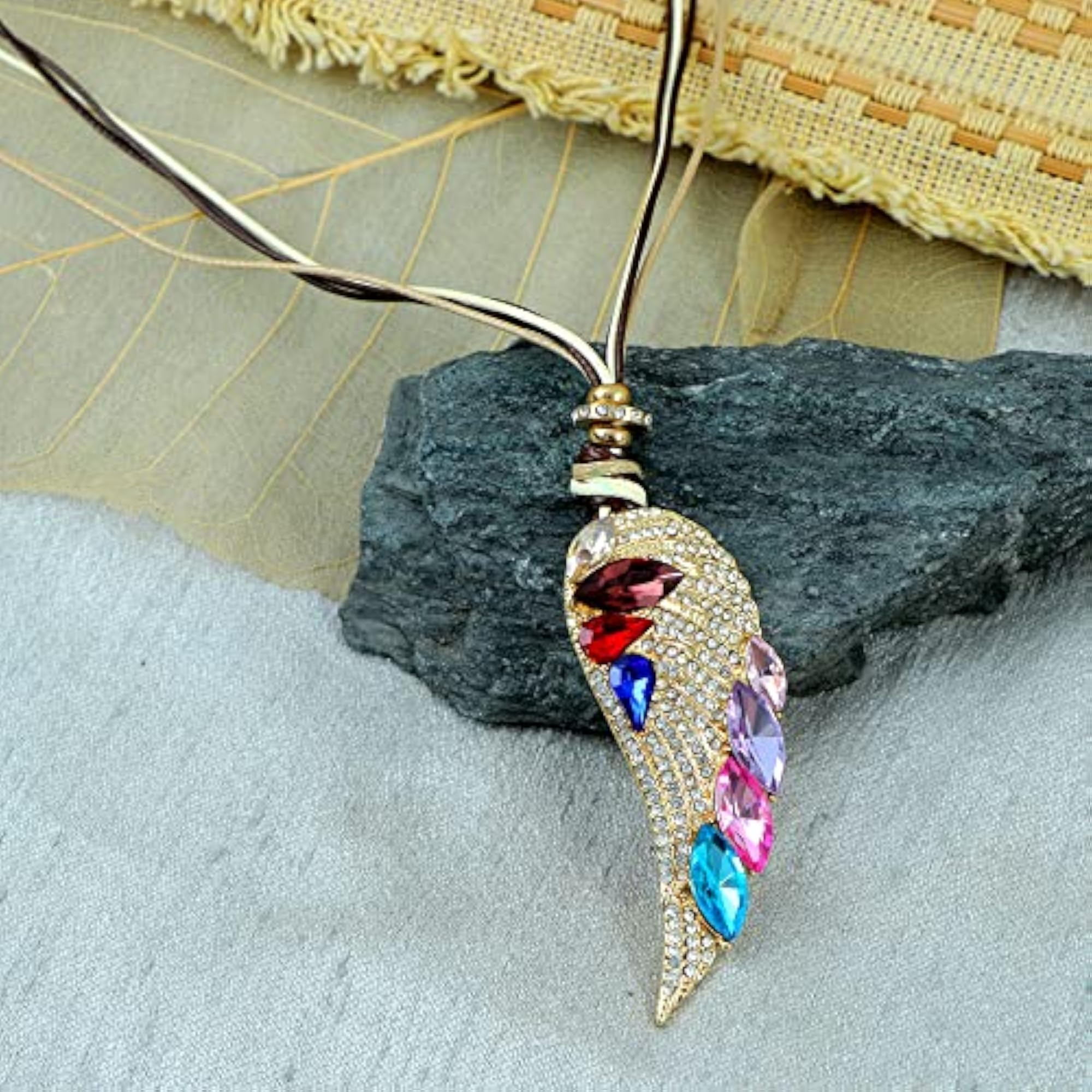 Silver Plated Multicolor Wing Charm Pendant Chain for Women