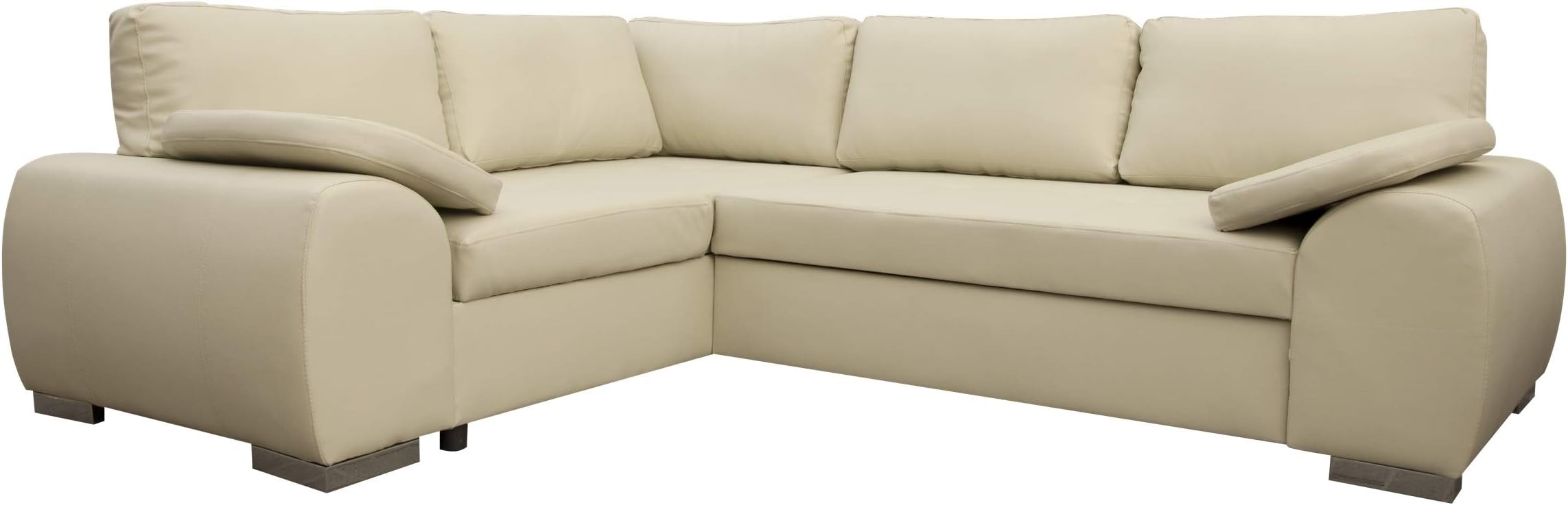 Sofas and More ENZO - CORNER SOFA BED WITH STORAGE - FAUX LEATHER - LEFT HAND SIDE ORIENTATION (CREAM)
