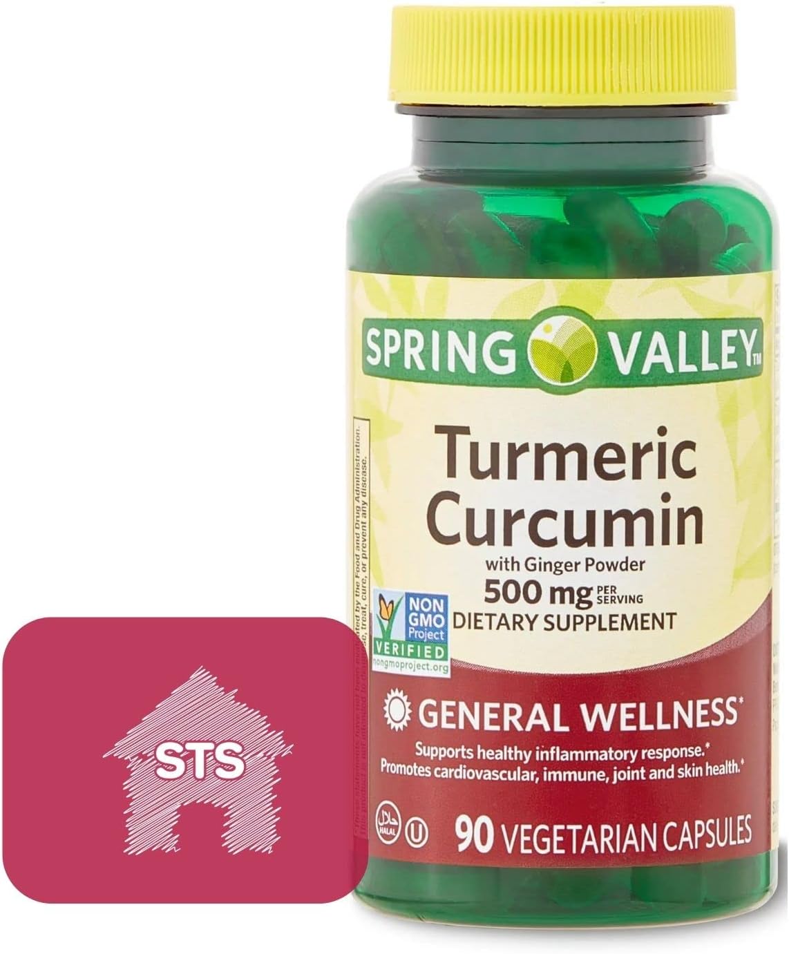 Spring Valley Turmeric Curcumin with Ginger Powder 500 mg, 90 Count + STS Sticker.