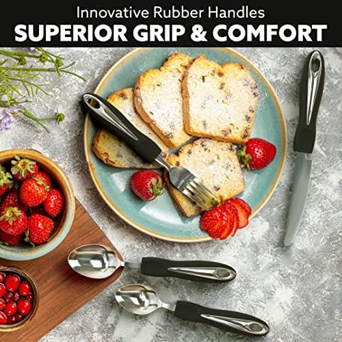 iMedic - Comfort Grips Cutlery - Disability Eating Aids - Great for The Elderly, Disabled or Those Suffering with Tremors and Trembling Hands - Ergonomic, Contoured Design - (1x Set, Silver/Black)