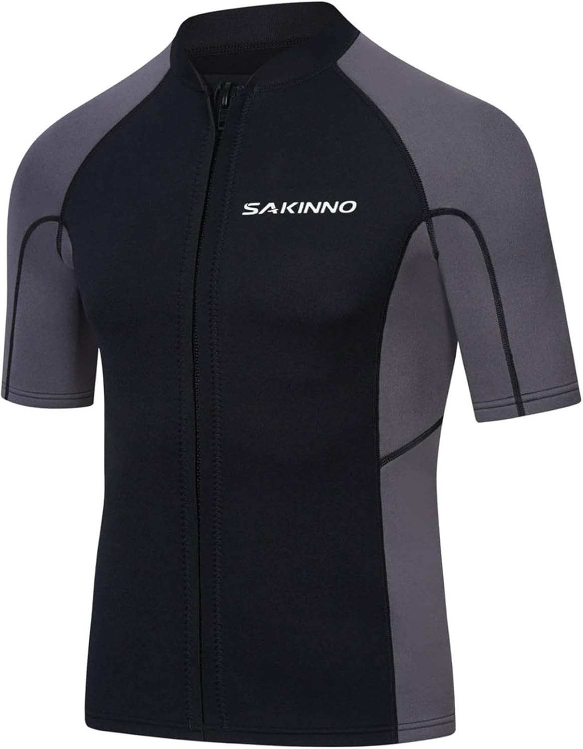 Men 2mm Neoprene Zipper Stretchy Wetsuit Tops Swim Shirt Swimming Costume for Diving Surfing Snorkeling Grey X-Large