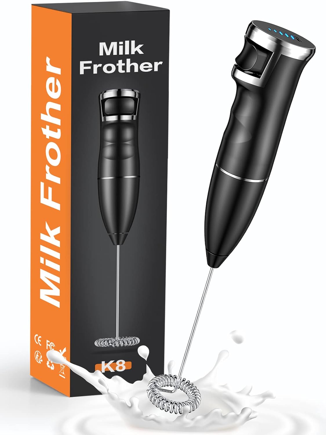 Milk Frothers Handheld, FOCBYE Rechargeable Stepless Speed Electric Coffee Frother, Drink Mixer