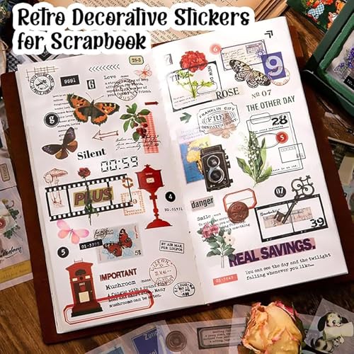 Image of FAMOUS QUALITY Self Adhesive 640Pcs /100 Sheets, Vintage Nature Stickers, Retro Decorative Sticker's for Scrapbook, Sticker's for Project, Japanese Style Sticker Set, Journals, Scrapbooking
