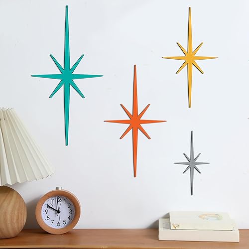 Miniatura 6 de Blulu 4 piezas de hierro fundido con forma de estrella de metal de mediados de siglo, decoración moderna retro con estrellas atómicas, decoración de