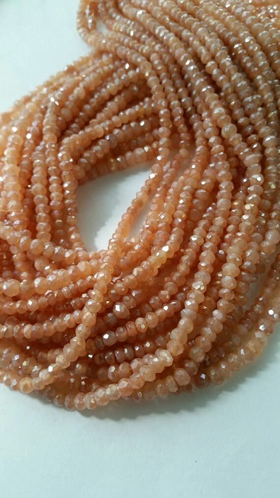 Pierre de lune orange mystique facettée 3.5mm, lot de 5 rangs de 14 pouces