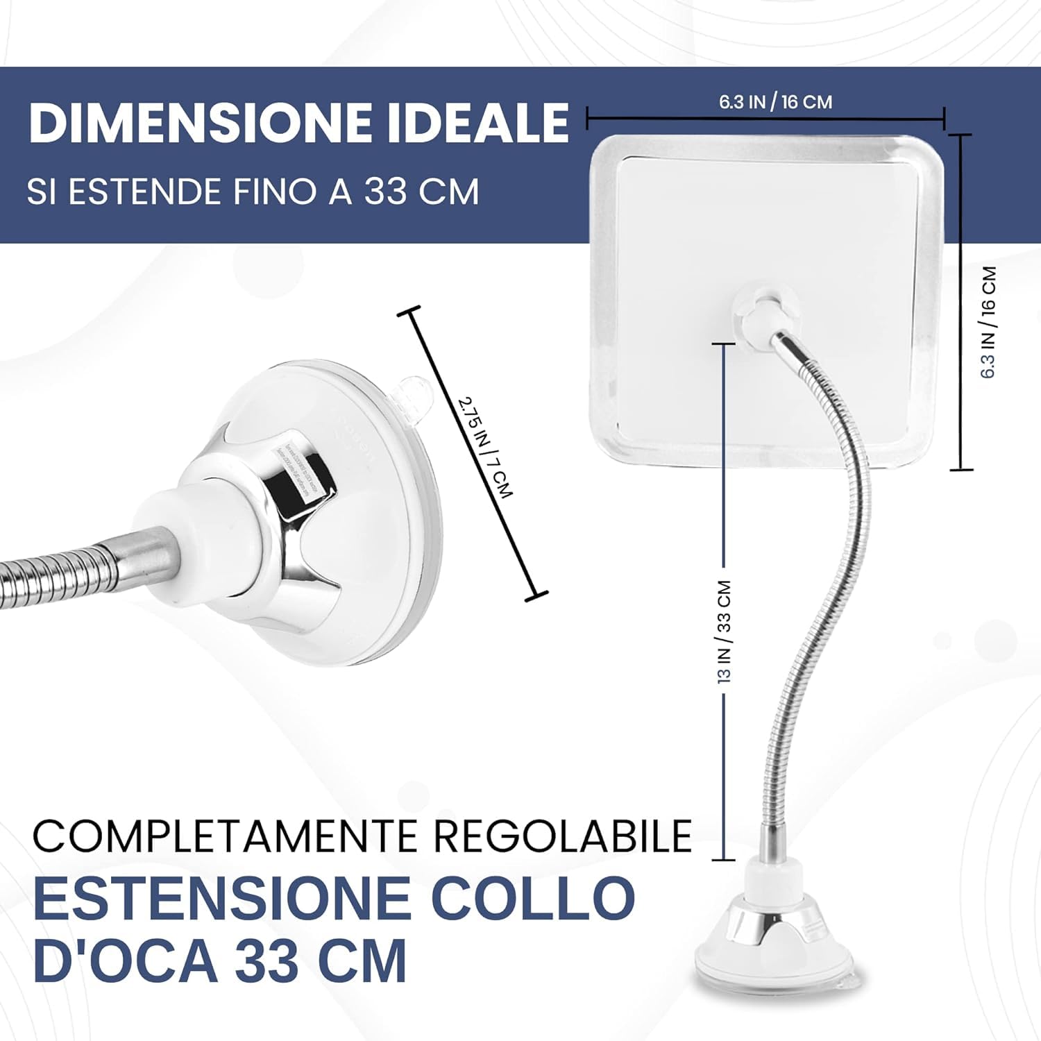 Specchio Da Doccia Antiappannamento MIRRORVANA 16x16 Cm – Moderno, A Ventosa