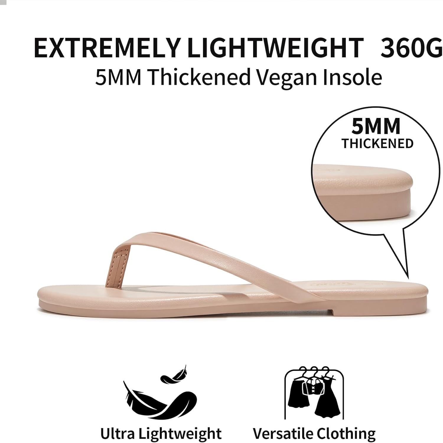 Trary Flip Flops for Women,Comfortable Flat Sandals with Arch Support,Memory Foam Flat Thong Sandals,Dressy Summer Slides for Beach Vacation - Image 3