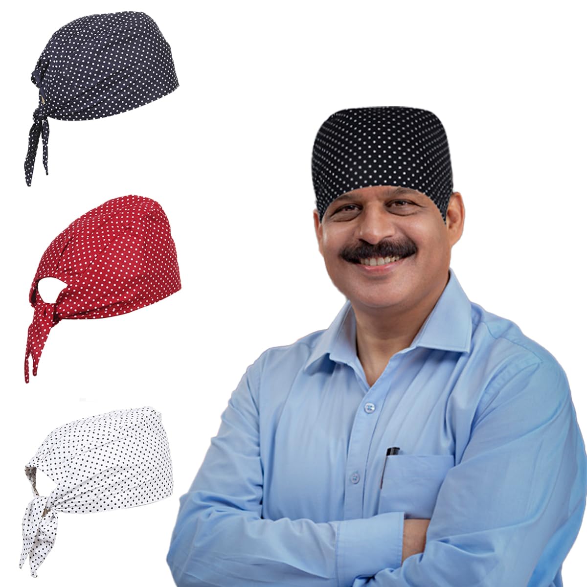 100% Cotton Polka Dot Printed Durag Skull Cap Bandana Sweatband Handband Pack of 3-image-8