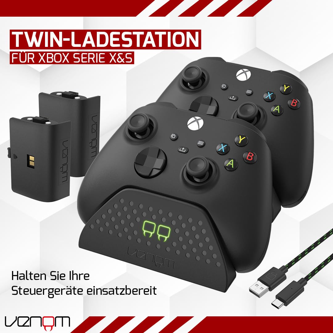 Venom Doppel-Ladestation mit 2 x wiederaufladbaren Akkupacks — Schwarz (Xbox Series X & S/Xbox One)