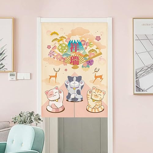 Miniatura 2 de Cortina japonesa Noren para puerta, tapiz Maneki Neko Lucky Cat para puerta, divisor de habitación, cocina, decoración del hogar, 29 x 35 pulgadas