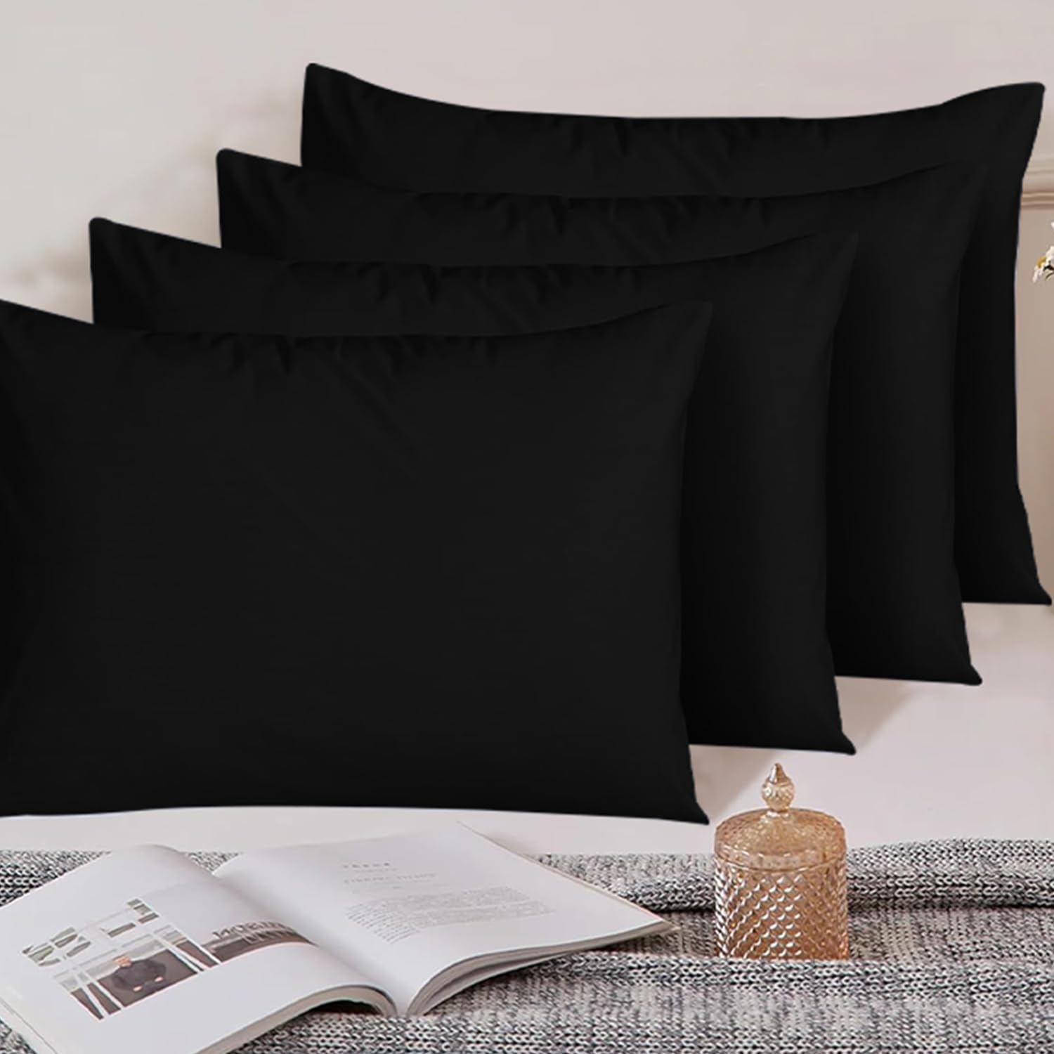 My home store Pillow Cases 4 Pack, T200 100% Egyptian Cotton Envelop Closure Pillowcases - Image 3