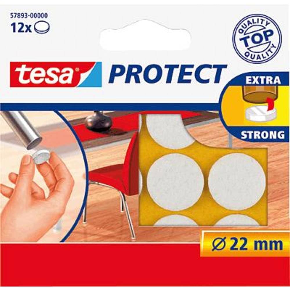tesa UK Protect - Feltro antigraffio autoadesivo, diametro 22 mm, 12 pezzi, colore: Bianco
