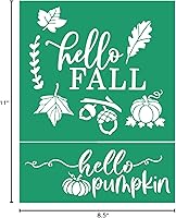Vista 7 de JAJADO Plantilla de pantalla de seda con texto en inglés "Hello Fall", plantillas adhesivas reutilizables de otoño, transferencia de malla de tiza