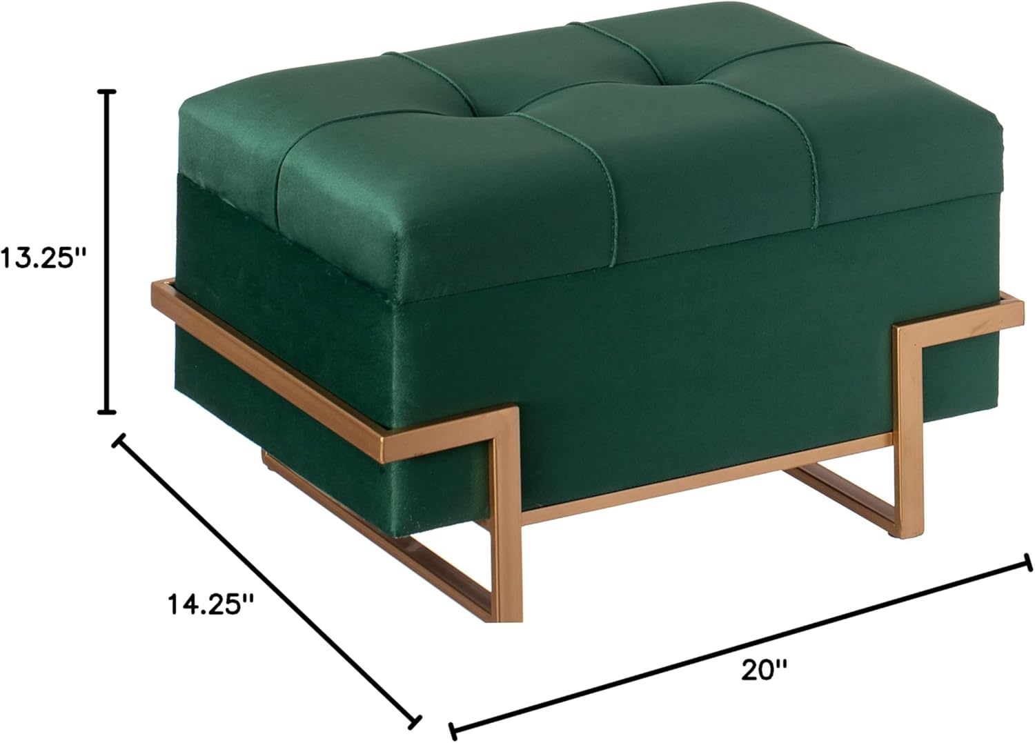 Fabulaxe Green Velvet Ottoman with Storage, 20 Inch Rectangle Storage Bench, Decorative Velvet Storage Ottoman Stool with Abstract Golden Legs for Living Room, Bedroom, Home Decor (Small)