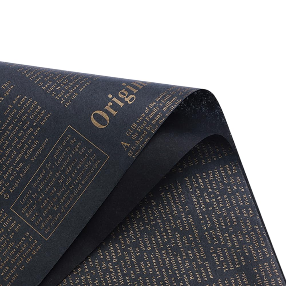 20 Vintage English Newspaper Flower Wrapping Paper, Flower Bouquet Wrapping Inside Lining Paper, Flower Wrapping Materials, DIY Crafts Gift Wrapping or Gift Box Wrapping Paper,27.5*19.6 inch (Gold lettering)