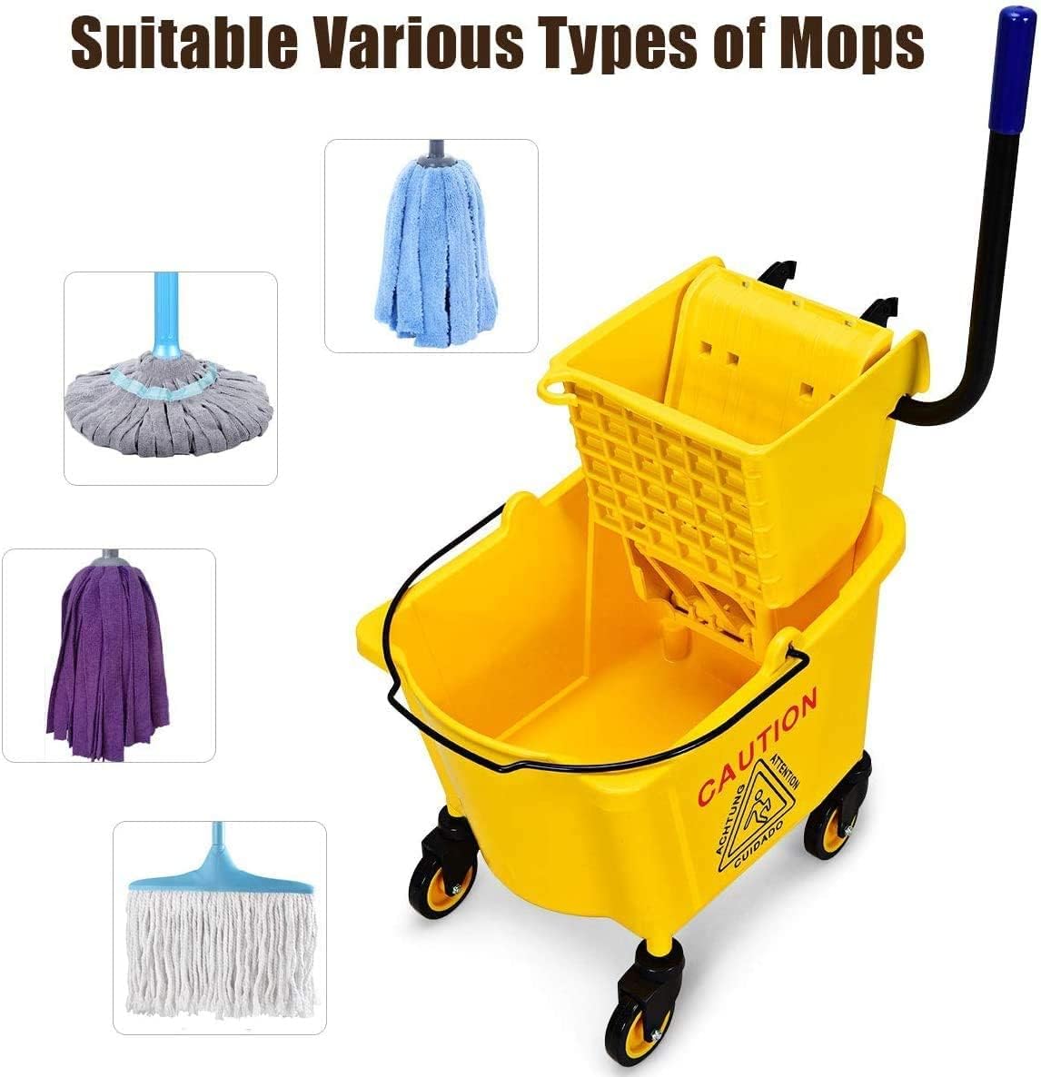 Nightcore Commercial Mop Bucket, All-in-one Tandem Floor Cleaning Wavebrake, Detachable Handle, Side Press Cleaning Wringer Portable Trolley On Wheels for Household, Commercial, 26 Quart Capacity