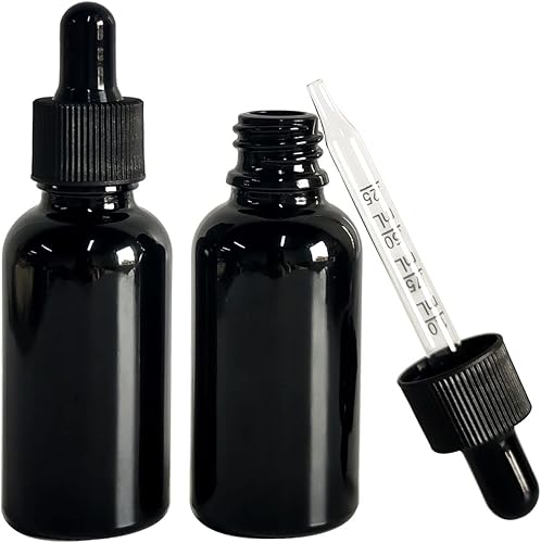 Miniatura 4 de Botella con cuentagotas de vidrio negro de 1 oz, paquete de 12 botellas de vidrio negro de 1.0 fl oz con cuentagotas de vidrio, para aceites