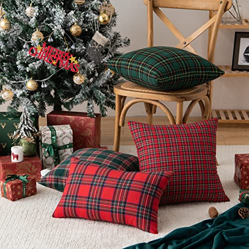 Image of AQOTHES Christmas Plaid Decorative Throw Pillow Covers Red 12x20 Inches