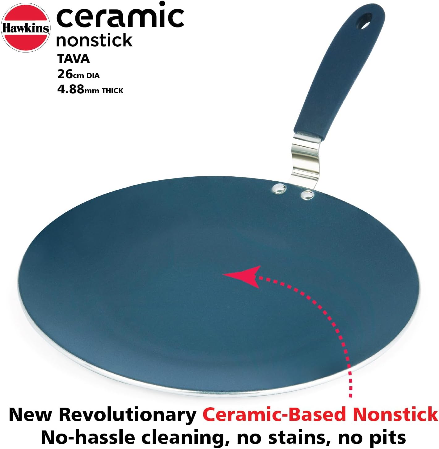 HAWKINS Ceramic Nonstick Tava, 26 cm Diameter, Induction Paratha Tawa, Granite Griddle (ICT26)