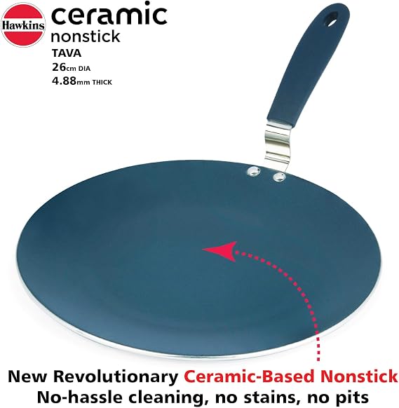 Hawkins Ceramic Nonstick Tava, 26 cm Diameter, Induction Paratha Tawa, Granite Griddle (ICT26)