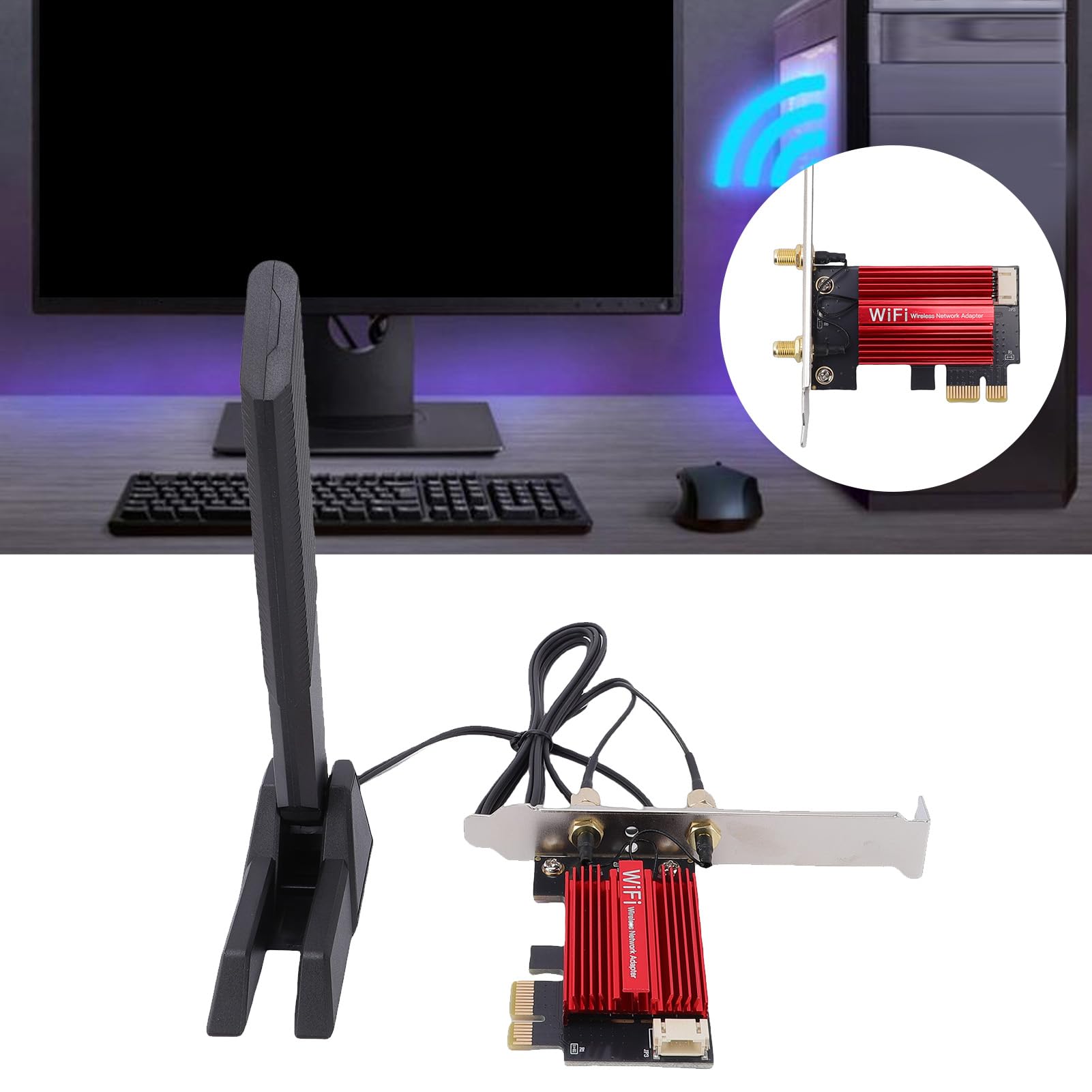 Karta WiFi 7 PCIe 6G 5G 2.4G 3-pasmowa Bezprzewodowa Karta Sieciowa do Komputerów Stacjonarnych z anteną zapewniającą Stabilne Połączenie