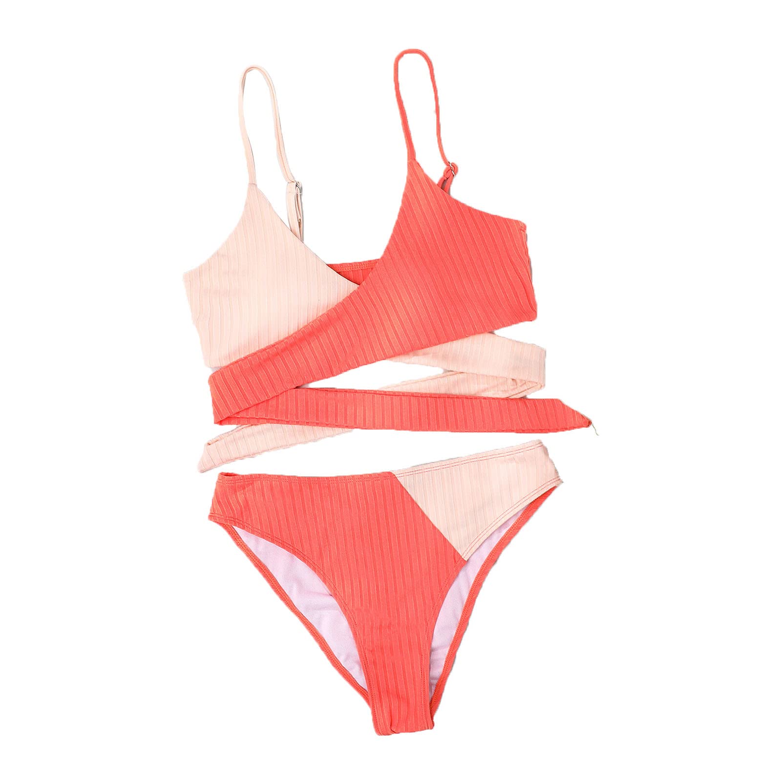 Women Wrap Cut Out 2 Piece Swimsuit Cross Wrap Bandage Swimwear Beachwear High Waisted Push-Up Monokini Bathing Suit