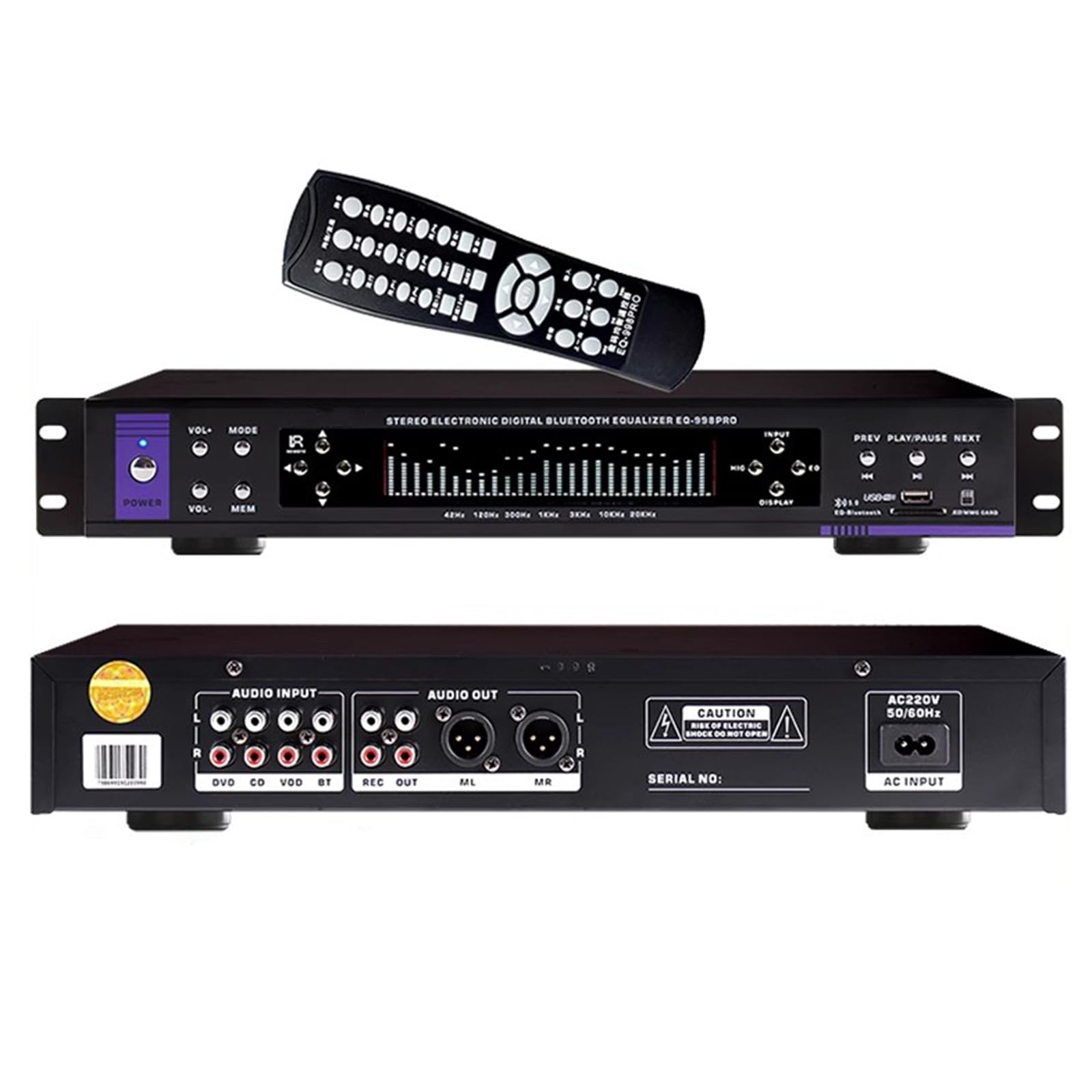 Vituord Hifi Audio Equalizer, Digital Graphic Equalizer, 32-Segment Music Spectrum Display, with Bluetooth, Volume Control, Remote Control, 12 Rhythm Patterns, for Recording Studio