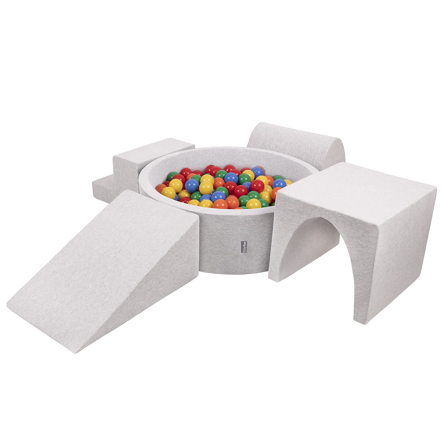 KiddyMoon Foam Playground For Kids With Round Ballpit (200 Balls) Obstacle Course, Lightgrey:Yellow/Green/Blue/Red/Orange โ image 1