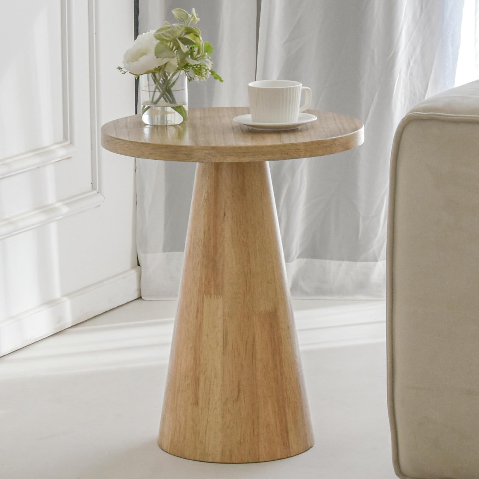Beistelltisch Holz, Ø40xH51cm, Pilzform, Natur | Beistelltisch Holz, Beistelltisch modern, Sofatisch klein für Couch und Wohnzimmer, kompakt, auch als Nachttisch nutzbar
