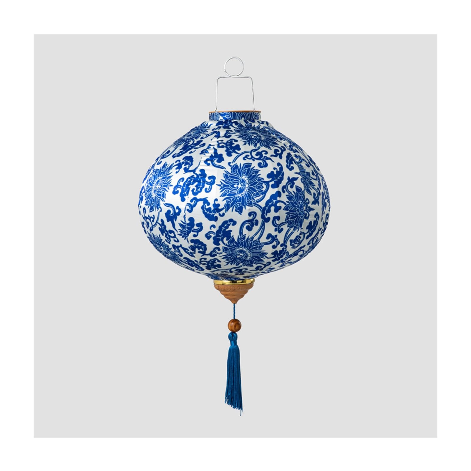 Asian Lantern, 12inch Chinese Round Silk Lantern Flowers Pattern Decorative Hanging Lampshade for Outdoor Parties and Year Celebrations(Blue)
