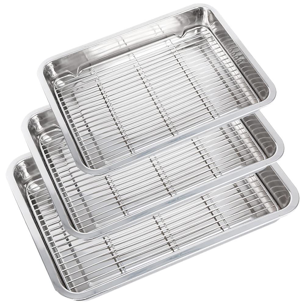 TOMVAES 3PCsAluminum Baking Sheet with Stainless Steel Cooling Rack Set – Durable Rimmed Sides, Easy Clean, Commercial Quality for Cooking and Roasting