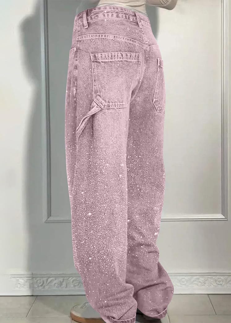 Onsoyours Jean Femme Taille Haute Coupe Droite Straight Jeans Mode Baggy Jambes Mom Jean Taille Elastique Large Pantalon Femme