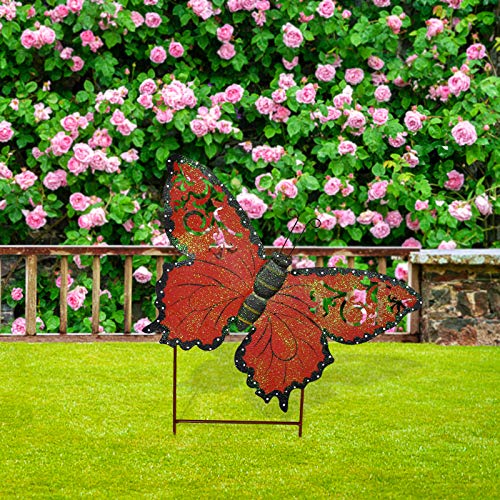 Waroom Home Decorative Butterfly Garden Decor Outdoor Butterfly Garden Stake Decor, Metal Butterfly Yard Stake Garden Insect Decor Patio Lawn Backyard Decor (Red) #TOP2