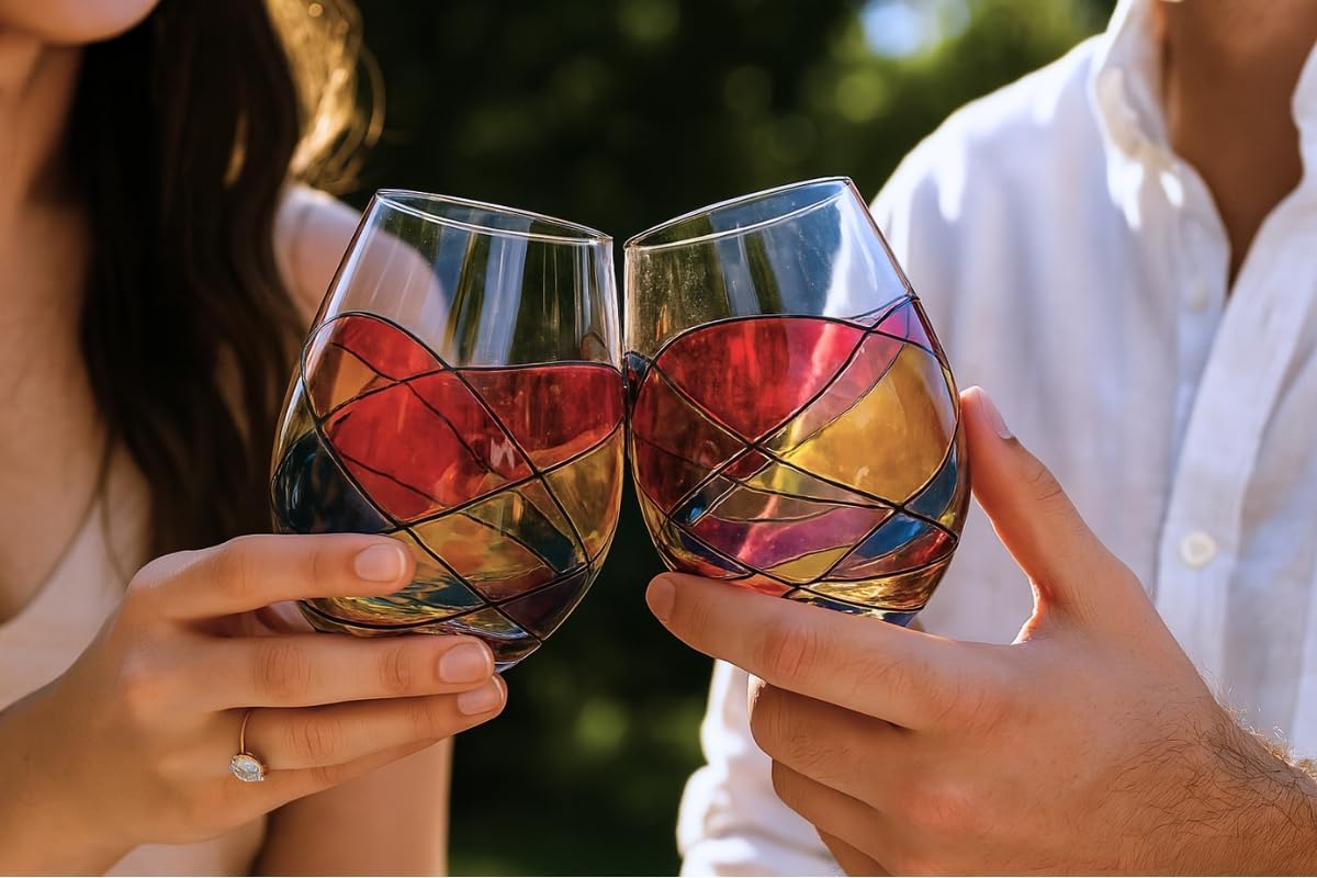 Sagrada Barcelona Stemless Wine Glasses – Hand-Painted Set of 2 Unique Wine Gift for Wedding, Anniversary, Housewarming & Christmas – Ideal for Women & Men - Image 3
