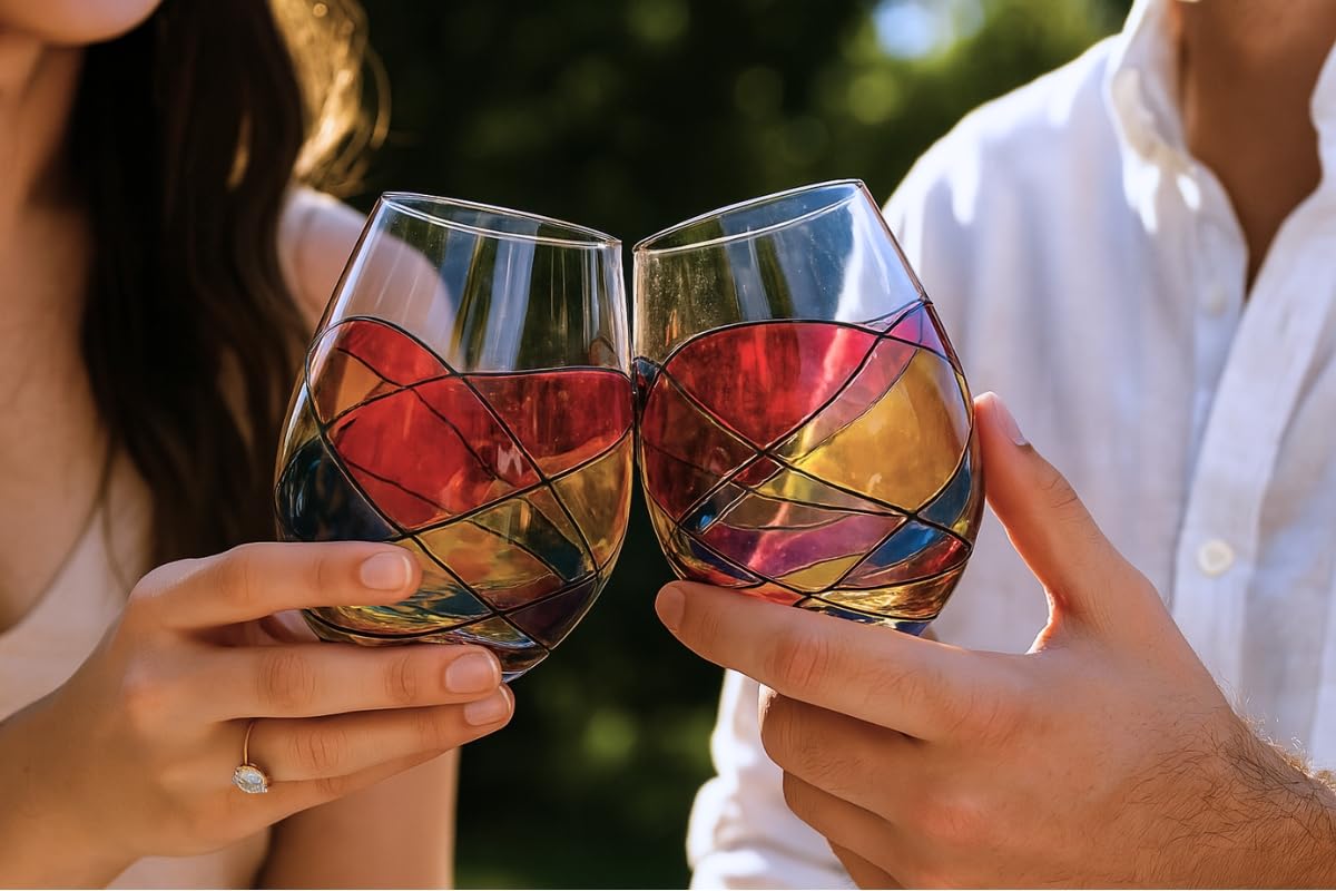 Handblown Red Wine Glasses - Sagrada Familia Inspired -3 Handblown Red Wine Glasses - Sagrada Familia Inspired -3