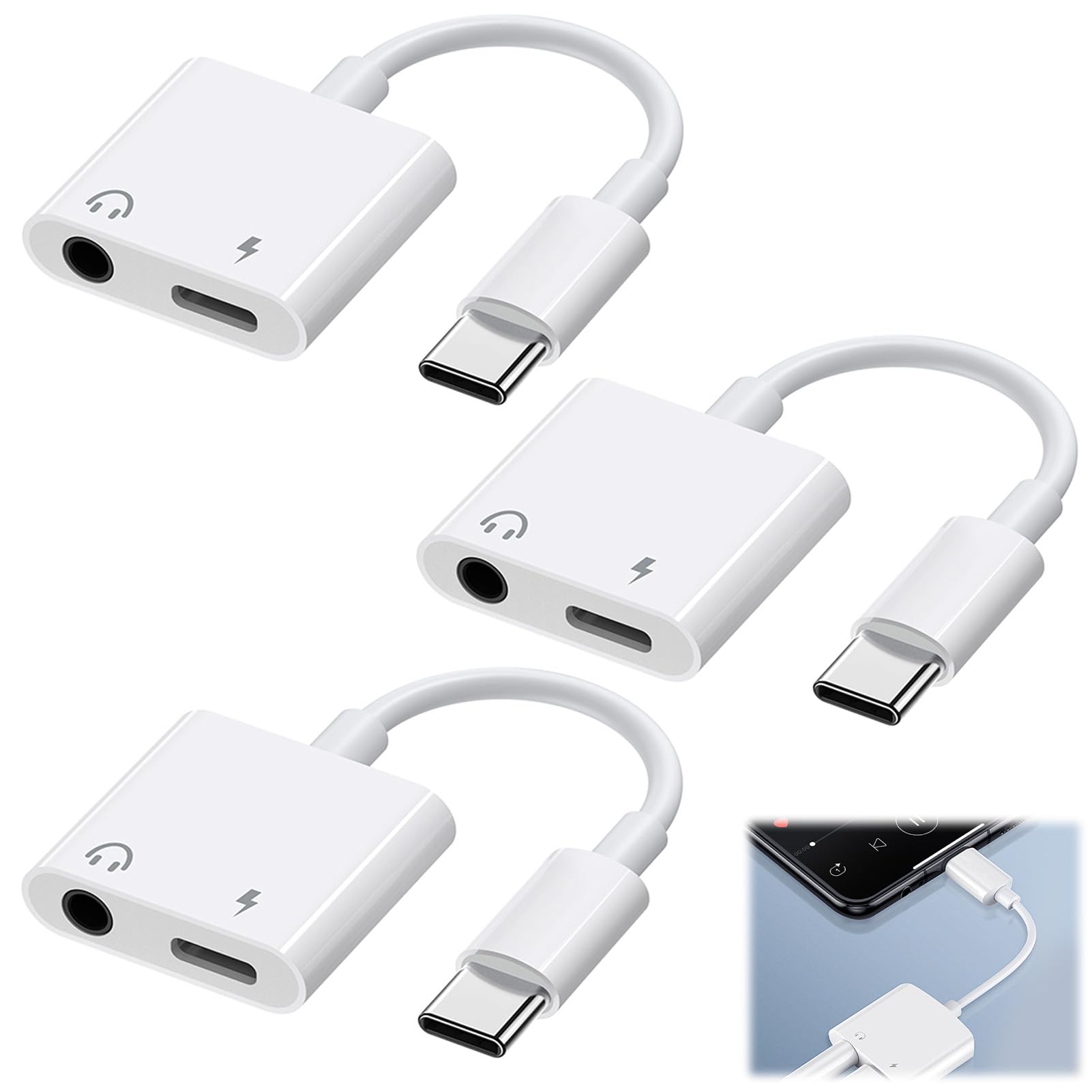Adaptador USB C a 3.5 mm para auriculares y cargador, 2 en 1 tipo C a Jack Aux Dongle cable con carga rápida PD para iPhone 15/16 Plus/Pro/Max iPad Galaxy S22/S23/S24 Ultra Pixel (3)