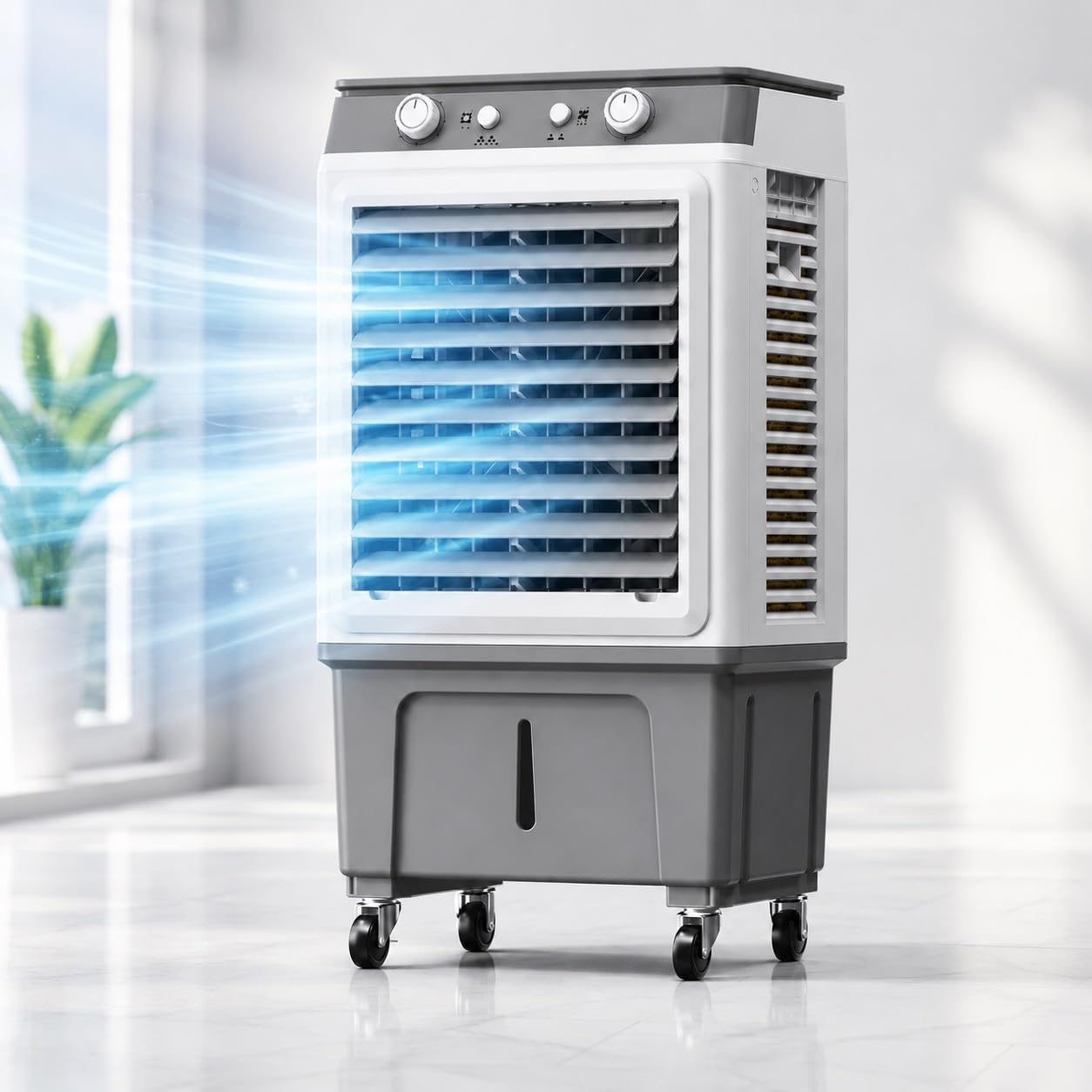 Evaporative Cooler, Portable Air Conditioners, 30L Swamp Cooler with 3-Sided Cooling Pads, 10M Long-Distance Airflow, Quiet Cooling Fan for Home, Office, Garage