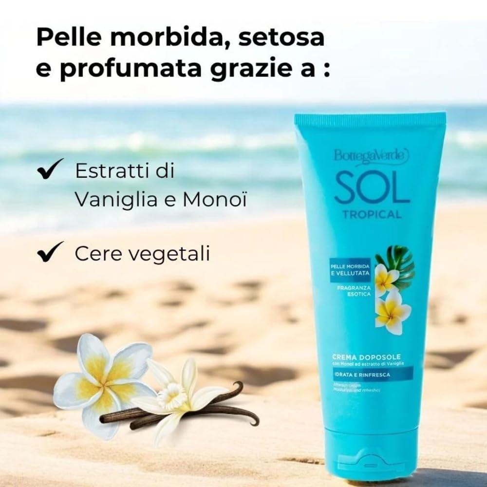 Bottega Verde - SOL Tropical, Crema Doposole Corpo, 200 ml, Idrata, Rinfresca e Prolunga l’Abbronzatura, con Monoï ed Estratto di Vaniglia, Nutriente, Pelle Morbida e Profumata